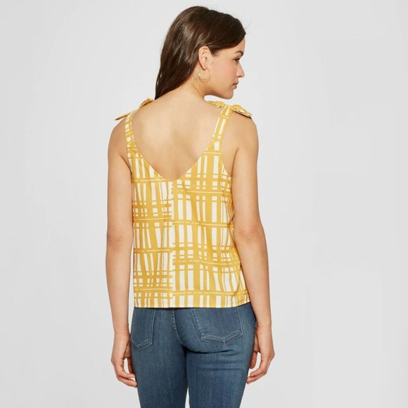 UNIVERSAL THREAD Cotton Yellow Plaid Tie Tank Top szL - Picture 4 of 13